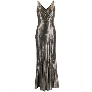 RALPH LAUREN Silver metallic illusion evening gown